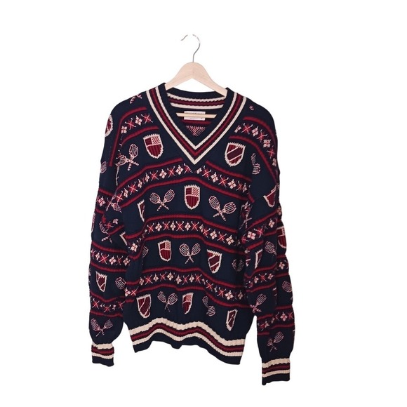 Tricots St. Raphael Other - Vintage Tennis Sweater XL USA Cotton Preppy Collegiate Crest Novelty Knit